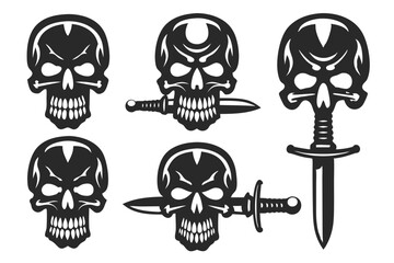 set of skull with dagger vector illustration