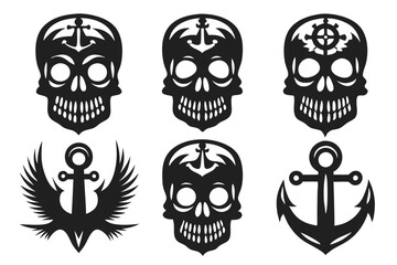 set of skull with anchor vector illustration