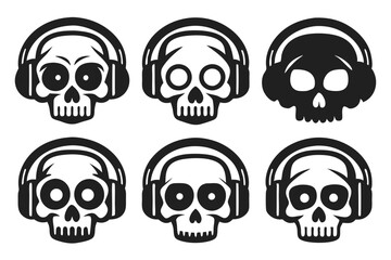 set of skull with headphone vector illustration