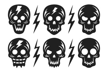 set of skull with  lightning bolts vector illustration