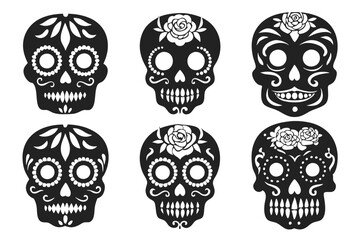 set of skull with flower vector illustration
