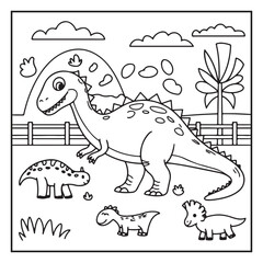 Cute Dinosaur Coloring Pages for Kids.
Dinosaur designs For Kids. Illustrations with Thick Lines