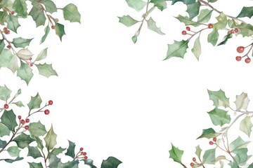 Fototapeta premium Watercolor illustration of holly leaves and red berries, perfect for winter or holiday themes