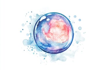 A whimsical watercolor depiction of a red and blue orb