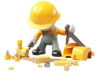 Small Repairman Working with Clamp and Glue in Creative Setting
