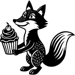 Sticker design of  fox eating icecream