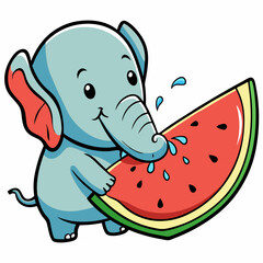 Sticker design of elephant with watermelon