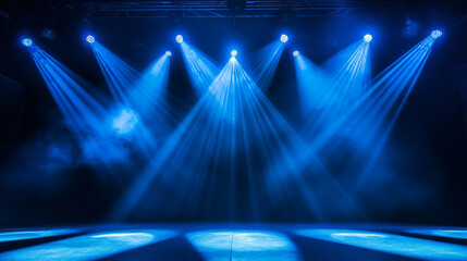 Turquoise laser lights on stage background. Vector realistic illustration of bright neon illumination for nightclub show, dance party, disco club, presentation backdrop, podium with floodlight effect