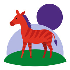 Obraz premium Vector illustration of a wild zebra on a green meadow. Flat style.