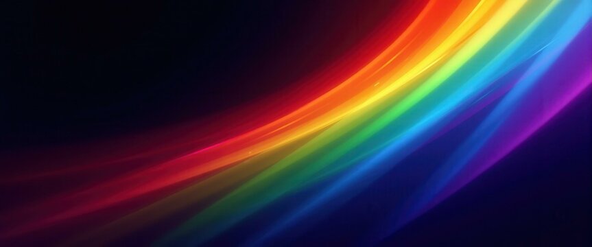 Abstract gradient colored lines forming a rainbow on dark background representing positivity and diversity with a subtle glow effect.