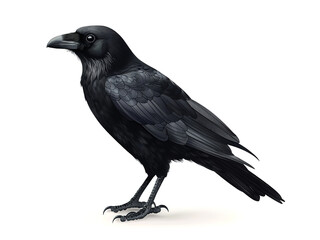 Fototapeta premium birds on a white background, black crow in profile turned to the left