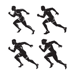 set of running man silhouette, black and white silhouette, vector and illustration