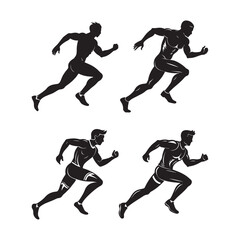 set of running man silhouette, black and white silhouette, vector and illustration