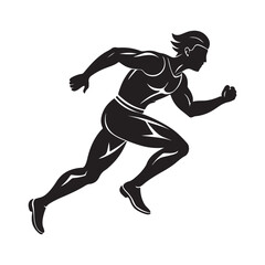 running man silhouette, black and white silhouette, vector and illustration