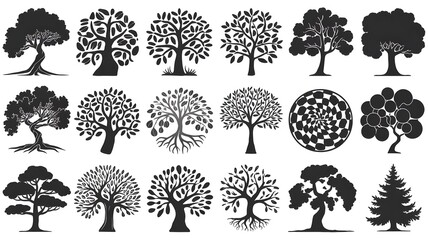 Tree Icons in Black and White
