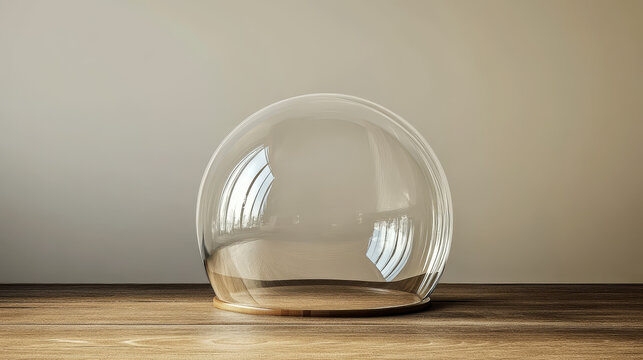 Glass hemisphere transparent dome. Realistic vector illustration set of plastic protection half globe. Geometric ball to cover showcase or product stand. Empty round clear safety container or jar.