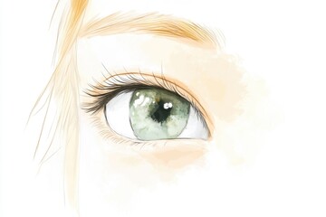 A detailed view of a person's eye with a striking green iris