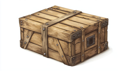 Wooden box closed by metal nails, damaged and with insurance realistic vector illustration Wooden cargo box, broken or cracked package and parcel with insured inscription, isolated on white background