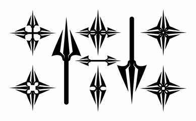 Set of a silhouette weapon & spear shape On White background.