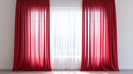 Red window curtains set, folded cloth for interior decoration realistic vector isolated on transparent background. Soft scarlet clear material, fabric drapery 