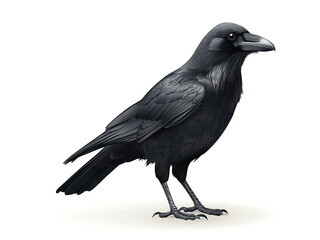 Fototapeta premium birds on a white background, black crow in profile turned to the right