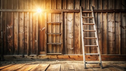 Rustic wooden structure with ladders, bathed in warm sunlight, offering a sense of nostalgia and peaceful solitude.