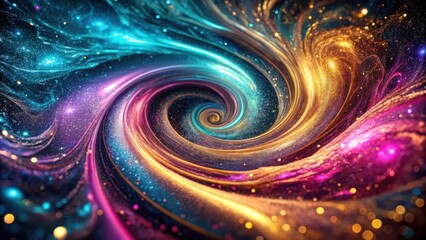 Cosmic Swirl A mesmerizing abstract vortex of vibrant colors and glittering particles, a dazzling display of swirling energy and celestial luminescence.