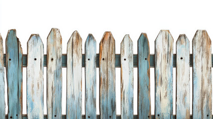 Fototapeta premium Wooden painted fence with texture. Vector picket fence, design element isolated on white background.