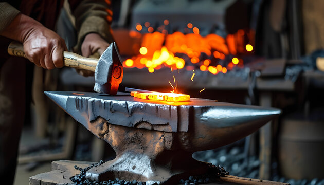 a person is holding a hammer over a fire