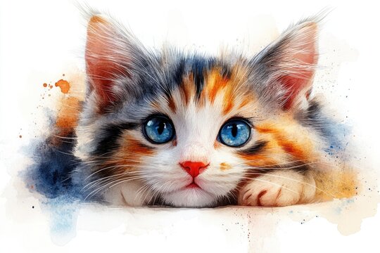 A portrait of a feline with piercing blue eyes