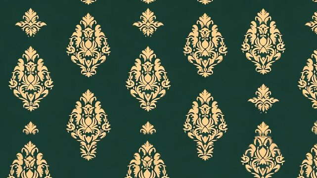 Elegant floral damask pattern in green and gold tones for interior design and fabric