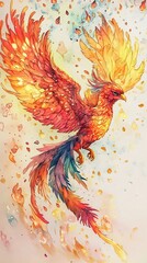 Fototapeta premium A Fiery Phoenix Soars Through Colorful Skies