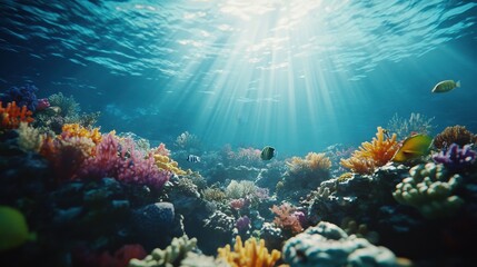 Naklejka premium Vibrant Underwater Scene with Colorful Coral and Fish