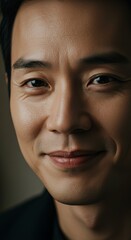Obraz premium Close up of Asian Man face, Smile Smiling Happy Expression, Zoom In, Zoomed Portrait 