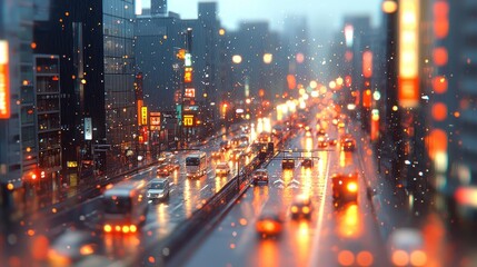 Obraz premium Blurred rainy city street at night with bokeh.