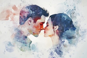 A romantic moment between two people, a man and a woman sharing a kiss