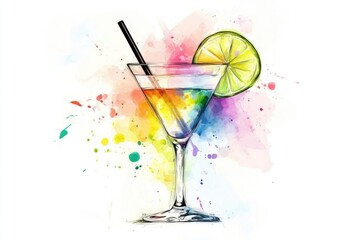 A illustration of a cocktail glass with a lime wedge, perfect for use in food or beverage related designs