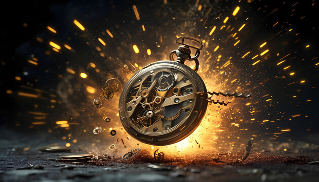 a clock is exploding in the air