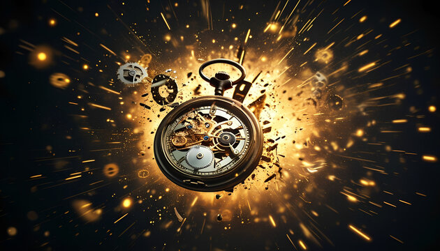 a clock exploding in the air