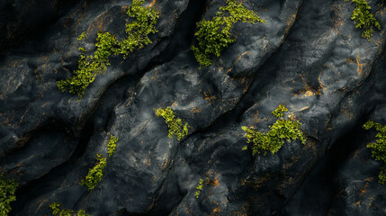 Obraz premium Detailed Tree Bark Texture with Moss and Greenery Close-Up