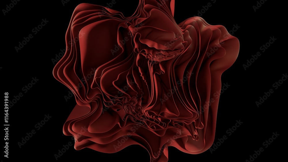 Poster smooth, undulating red form with intricate folds and curves creates a visually captivating abstract 