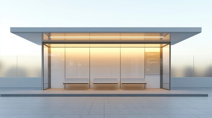 Minimalist Bus Stop on White Background
