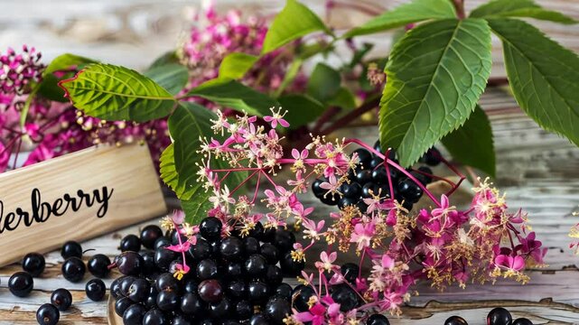 Elderberry flowers capsules and supplements. Selective focus. Nature.