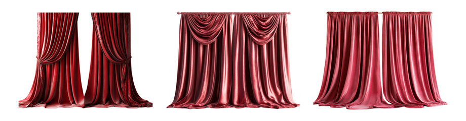 Elegant Red Curtains with Flows and Drapes on Transparent Background