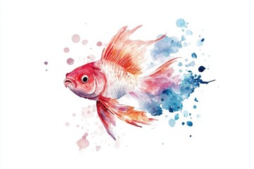 A colorful watercolor depiction of a goldfish