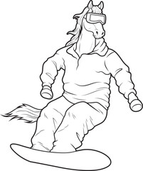 Horse Snowboard Winter sports Animal Vector Graphic Art Illustration