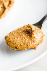 peanut butter with chia on a light background