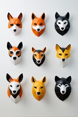 Fototapeta premium a close up of a wall with a bunch of animal masks on it