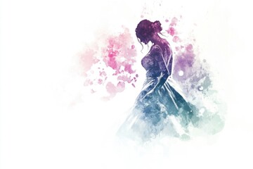 A watercolor painting of a woman in a dress, suitable for various uses such as fashion illustrations or editorial content