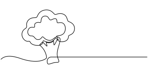 Continuous one line drawing of broccoli. One line drawing illustration of whole healthy organic green broccoli. fresh vegetable concept continuous line art. Editable outline, Fresh Broccoli Continuous